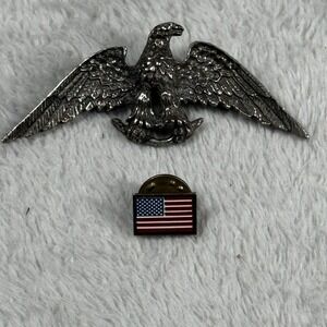 Zentall Eagle Brooch & Flag Pin Set Silver Patriotic‎ Americana Vintage